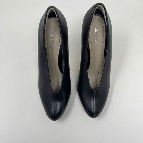 Aldo Women's Platform Pump Heels Almond Toe Black Leather Size EU 36 - Picture 3 of 11